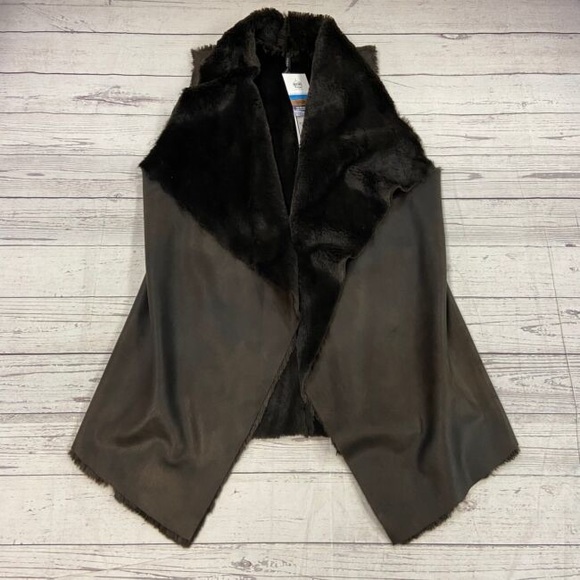 ISDA & Co Chocolate Reversible Shearling Cardigan Vest Women Size L - Picture 1 of 8